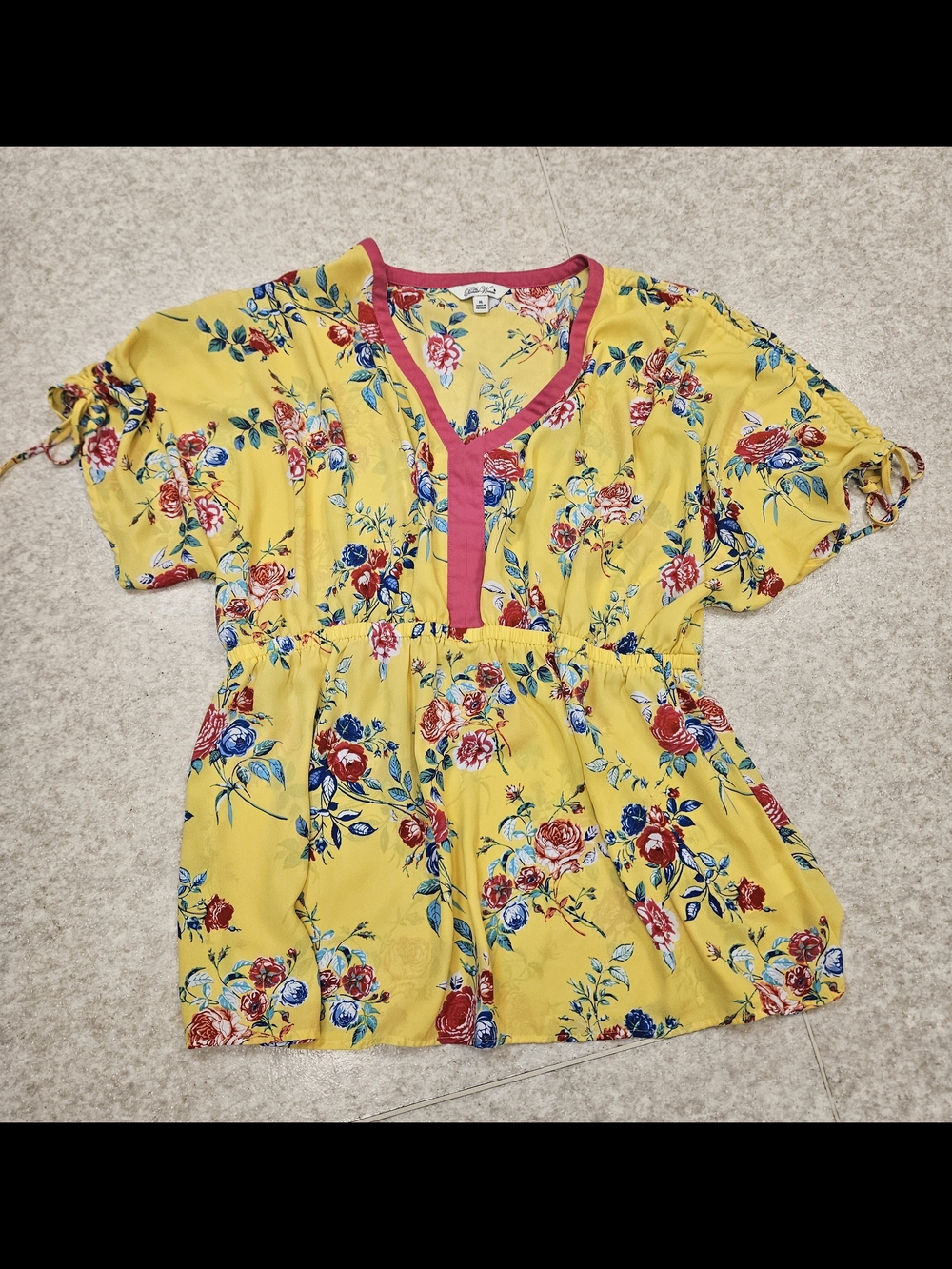 The Pioneer Woman Yellow Floral Peplum Dolman Blouse XL